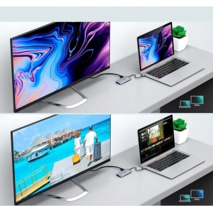 Hurtownia GSM - Adapter HUB Choetech HUB-M15 9w1 USB-C/3xUSB 3.2 Gen 1 - cititor de carduri SD și TF - HDMI 4K 30Hz - VGA Full HD 60Hz - USB-C - RJ45 gri - CHT66 - {ean13} - Hurt