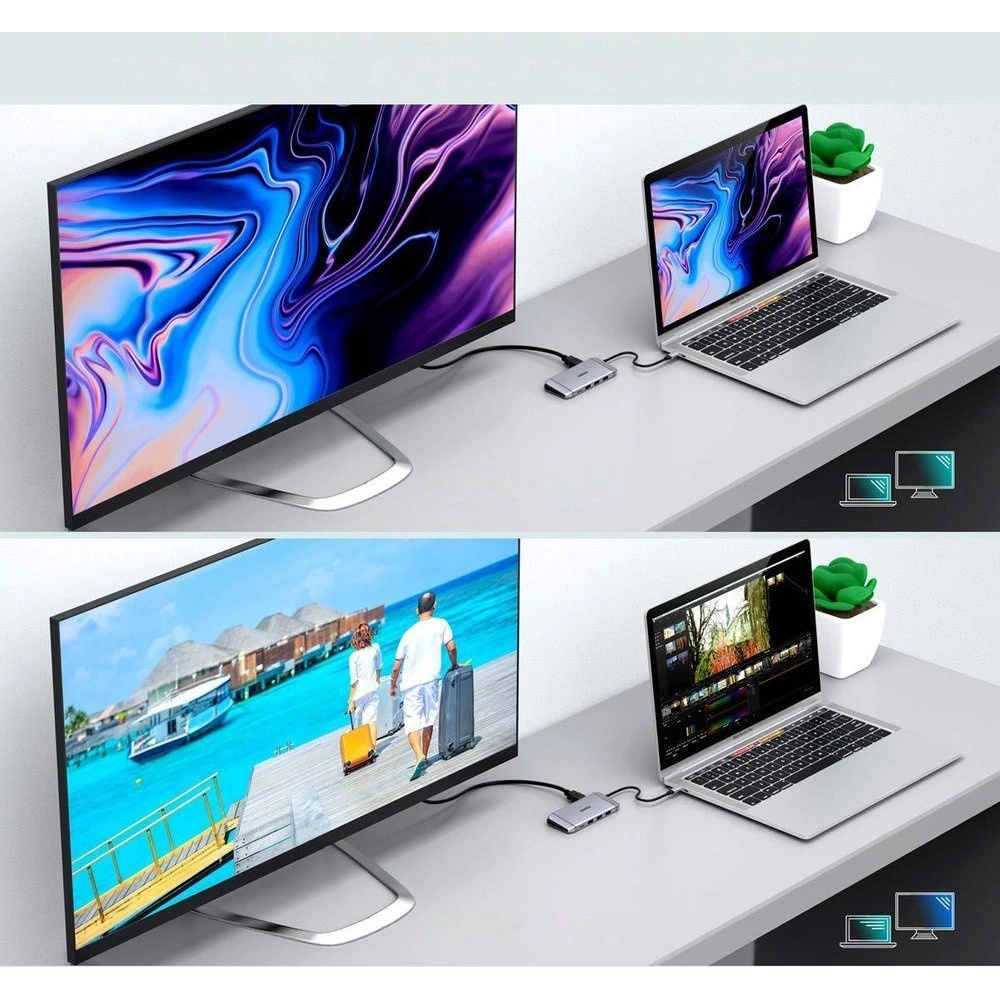 Hurtownia GSM - Adaptér HUB Choetech HUB-M15 9w1 USB-C/3xUSB 3.2 Gen 1 - čtečka karet SD a TF - HDMI 4K 30Hz - VGA Full HD 60Hz - USB-C - RJ45 šedý - CHT66 - {ean13} - Hurt