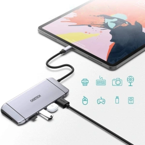 Hurtownia GSM - Adapter HUB Choetech HUB-M15 9w1 USB-C/3xUSB 3.2 Gen 1 - SD- und TF-Kartenleser - HDMI 4K 30Hz - VGA Full HD 60Hz - USB-C - RJ45 grau - CHT66 - {ean13} - Hurt
