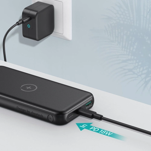 Powerbank Choetech B650 10000mAh 18W QC PD USB-A/USB-C z ładowaniem bezprzewodowym Qi 10W czarny