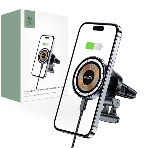 Uchwyt samochodowy z ładowarką bezprzewodową Tech-Protect MM15W-V5 Magnetic MagSafe Vent Car Mount Wireless Charger 15W Black