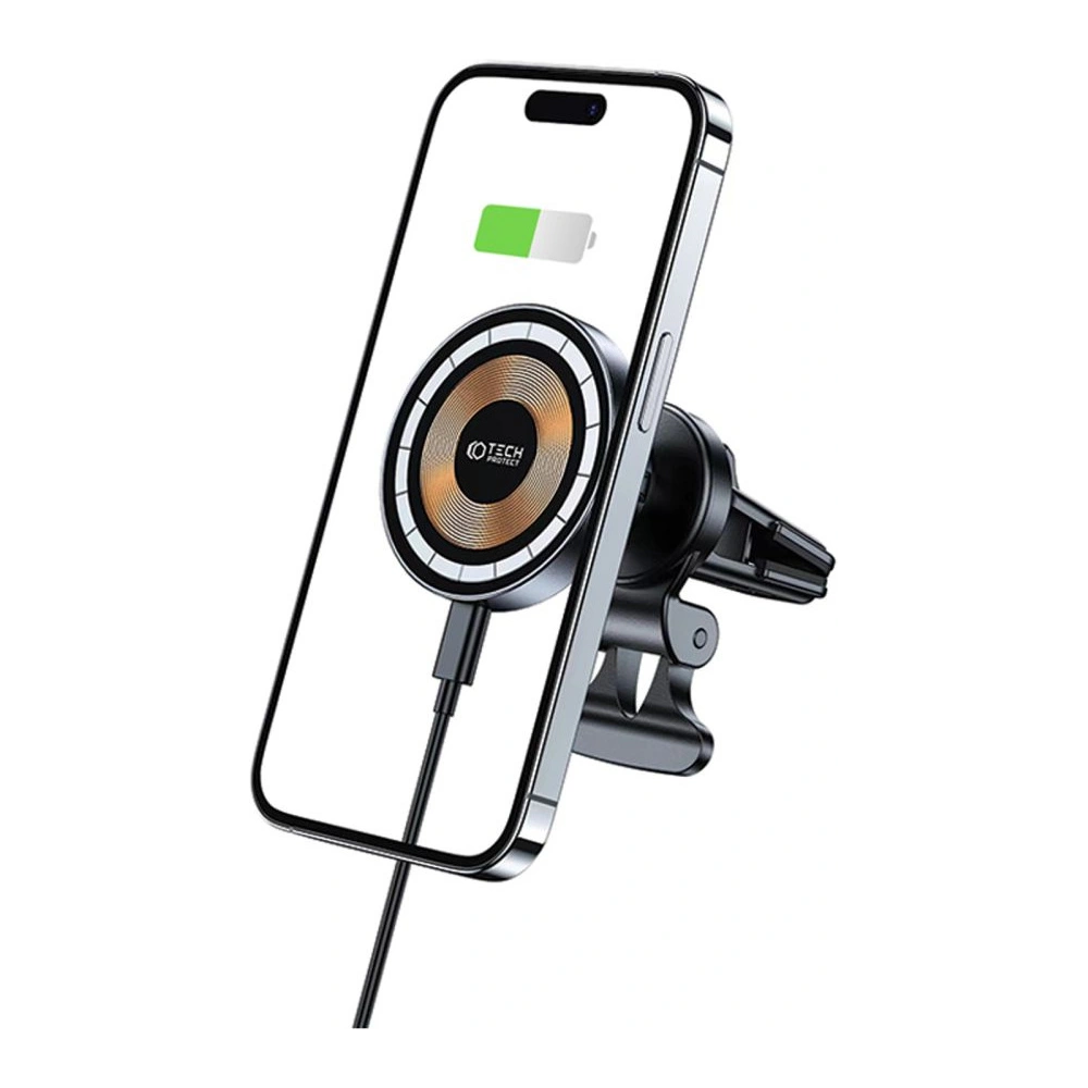 Hurtownia GSM - Auto-Halterung mit kabellosem Ladegerät Tech-Protect MM15W-V5 Magnetic MagSafe Lüftungs-Autohalterung Wireless Charger 15W Schwarz - THP2047 - {ean13} - Hurt