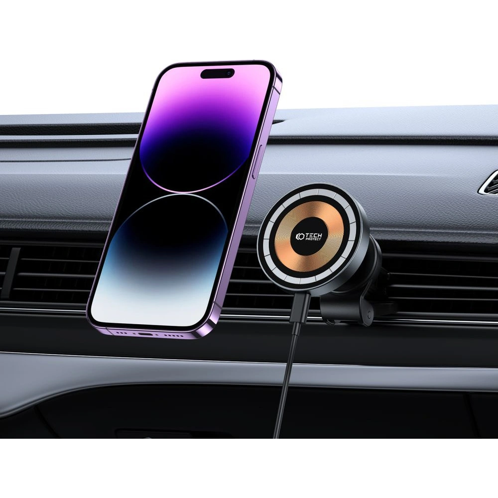 Hurtownia GSM - Auto-Halterung mit kabellosem Ladegerät Tech-Protect MM15W-V5 Magnetic MagSafe Lüftungs-Autohalterung Wireless Charger 15W Schwarz - THP2047 - {ean13} - Hurt