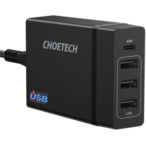 Hurtownia GSM - Încărcător rețea Choetech PD72-1C3U 3x USB-A/USB-C 60W Power Delivery negru - CHT77 - {ean13} - Hurt