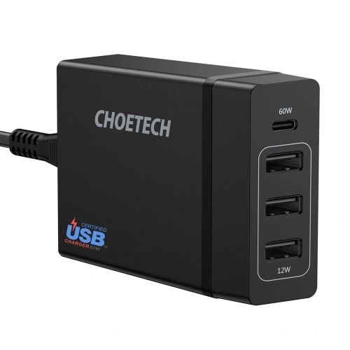 Ładowarka sieciowa Choetech PD72-1C3U 3x USB-A/USB-C 60W Power Delivery czarny