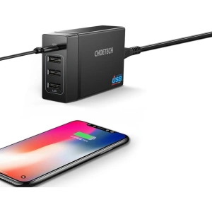Hurtownia GSM - Încărcător rețea Choetech PD72-1C3U 3x USB-A/USB-C 60W Power Delivery negru - CHT77 - {ean13} - Hurt