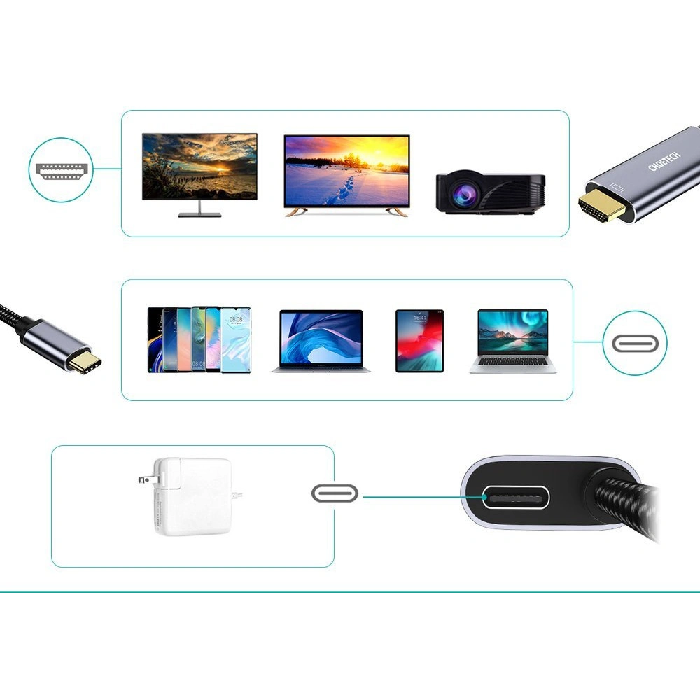 Hurtownia GSM - Adapter HUB Choetech XCH-M18GY USB-C/HDMI 4K - USB-C PD pentru MacBook/PC 1.8m gri - CHT84 - {ean13} - Hurt