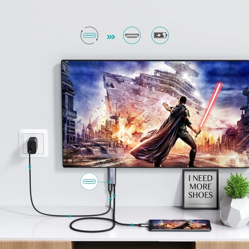 Adapter HUB Choetech XCH-M18GY USB-C/HDMI 4K - USB-C PD do MacBook/PC 1.8m szary