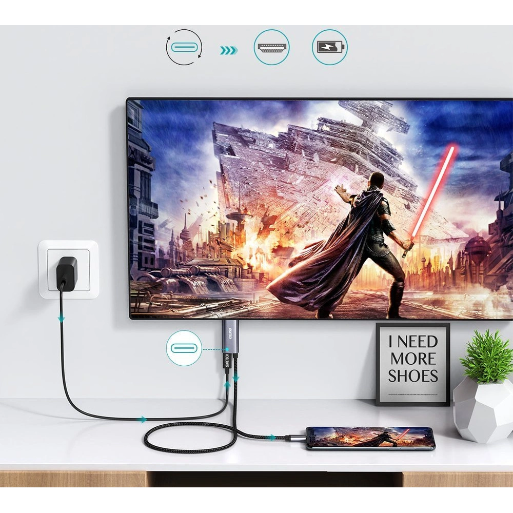 Hurtownia GSM - Adaptér HUB Choetech XCH-M18GY USB-C/HDMI 4K - USB-C PD pro MacBook/PC 1.8m šedý - CHT84 - {ean13} - Hurt