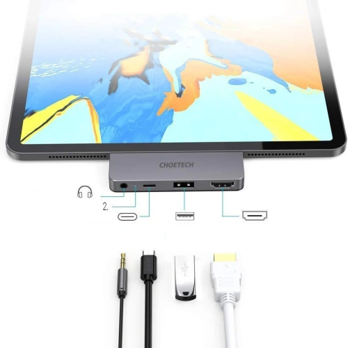 Adapter HUB Choetech HUB-M13 4w1 USB-C 60W PD czarny