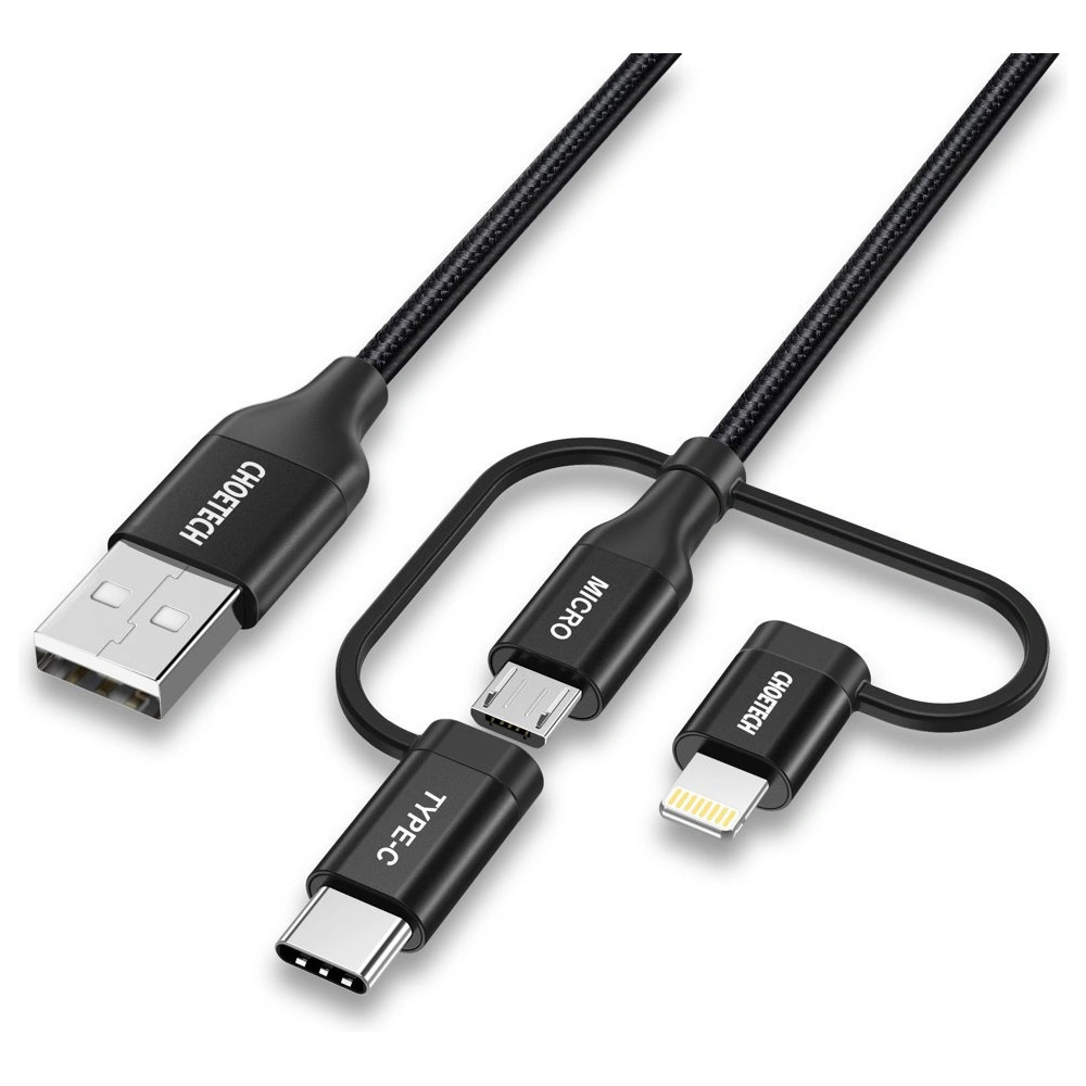 Hurtownia GSM - Kabel Choetech IP0030-BK 3w1 USB-A/MFI Lightning - USB-C - microUSB 1,2 m černý - CHT91 - {ean13} - Hurt