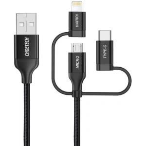 Hurtownia GSM - Kábel Choetech IP0030-BK 3w1 USB-A/MFI Lightning - USB-C - microUSB 1,2 m fekete - CHT91 - {ean13} - Hurt