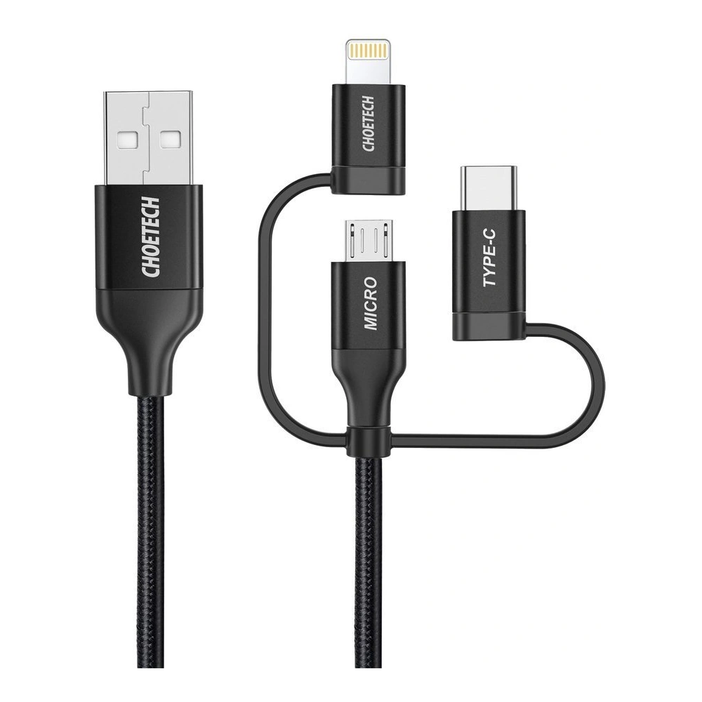 Hurtownia GSM - Kabel Choetech IP0030-BK 3w1 USB-A/MFI Lightning - USB-C - microUSB 1,2 m černý - CHT91 - {ean13} - Hurt
