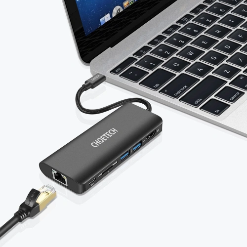 Adapter HUB Choetech HUB-M05 6w1  USB-C 100W PD czarny