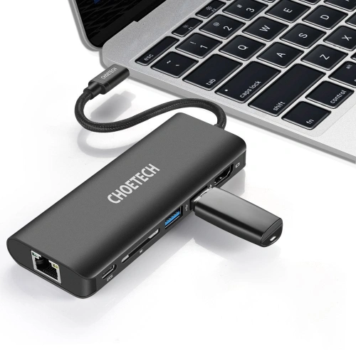 Adapter HUB Choetech HUB-M05 6w1  USB-C 100W PD czarny