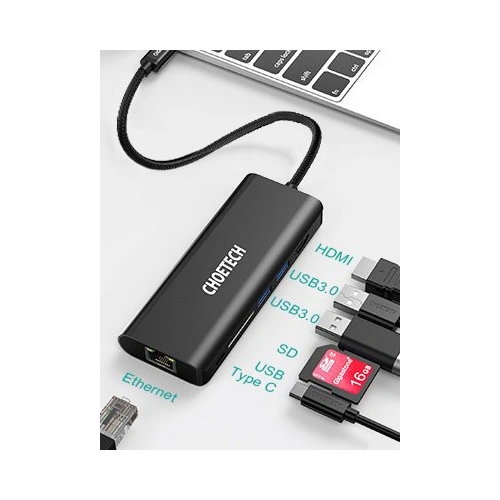 Adapter HUB Choetech HUB-M05 6w1  USB-C 100W PD czarny