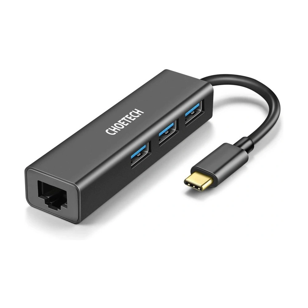 Hurtownia GSM - Adaptér HUB Choetech HUB-U02BK 4w1 USB-C/3x USB 3.0 - RJ-45 šedý - CHT94 - {ean13} - Hurt
