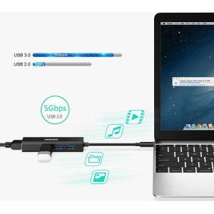 Hurtownia GSM - Adaptor HUB Choetech HUB-U02BK 4w1 USB-C/3x USB 3.0 - RJ-45 gri - CHT94 - {ean13} - Hurt