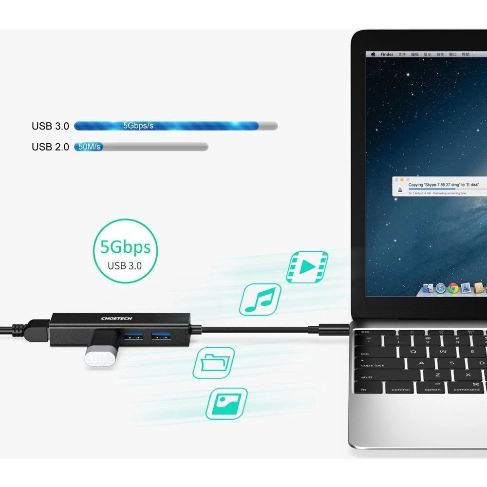Hurtownia GSM - Adapter HUB Choetech HUB-U02BK 4w1 USB-C/3x USB 3.0 - RJ-45 szary - CHT94 - {ean13} - Hurt