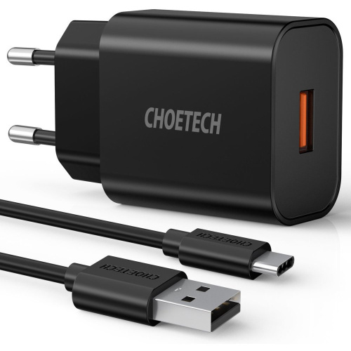 Choetech Distributor - 6971824975031 - CHT96 - Choetech Q5003 Wall Charger QC3.0 18W 3A + USB-A/USB-C Cable 1m black - B2B homescreen