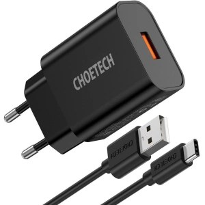 Hurtownia GSM - Încărcător de rețea Choetech Q5003 QC3.0 18W 3A + cablu USB-A/USB-C 1m negru - CHT96 - {ean13} - Hurt