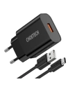 Hurtownia GSM - Hálózati töltő Choetech Q5003 QC3.0 18W 3A + USB-A/USB-C 1m fekete kábel - CHT96 - {ean13} - Hurt