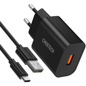 Hurtownia GSM - Încărcător de rețea Choetech Q5003 QC3.0 18W 3A + cablu USB-A/USB-C 1m negru - CHT96 - {ean13} - Hurt