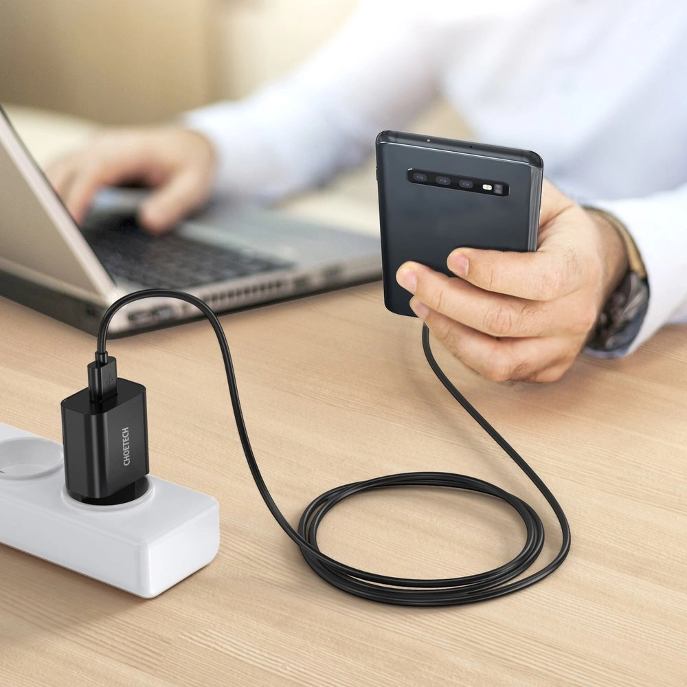 Hurtownia GSM - Hálózati töltő Choetech Q5003 QC3.0 18W 3A + USB-A/USB-C 1m fekete kábel - CHT96 - {ean13} - Hurt