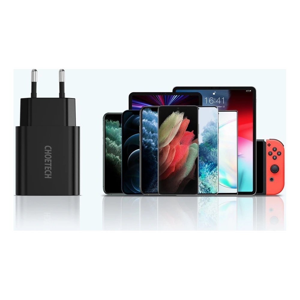 Hurtownia GSM - Hálózati töltő Choetech Q5003 QC3.0 18W 3A + USB-A/USB-C 1m fekete kábel - CHT96 - {ean13} - Hurt