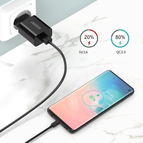 Ładowarka sieciowa Choetech Q5003 QC3.0 18W 3A + kabel USB-A/USB-C 1m czarny