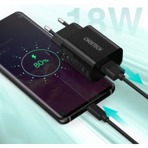 Hurtownia GSM - Încărcător de rețea Choetech Q5003 QC3.0 18W 3A + cablu USB-A/USB-C 1m negru - CHT96 - {ean13} - Hurt