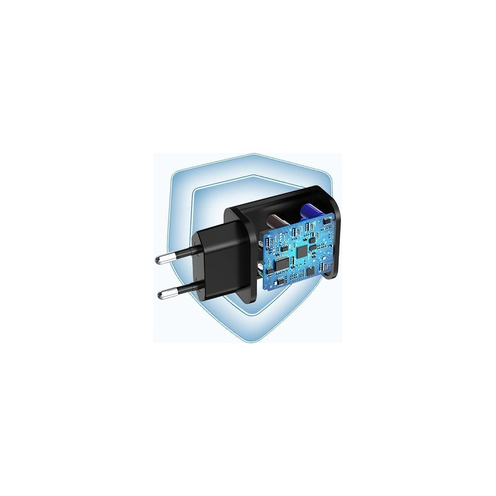 Hurtownia GSM - Hálózati töltő Choetech Q5003 QC3.0 18W 3A + USB-A/USB-C 1m fekete kábel - CHT96 - {ean13} - Hurt