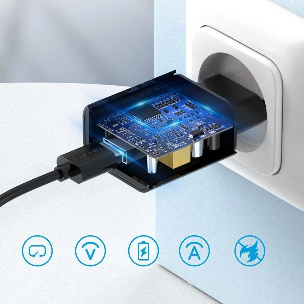 Hurtownia GSM - Hálózati töltő Choetech Q5003 QC3.0 18W 3A + USB-A/USB-C 1m fekete kábel - CHT96 - {ean13} - Hurt