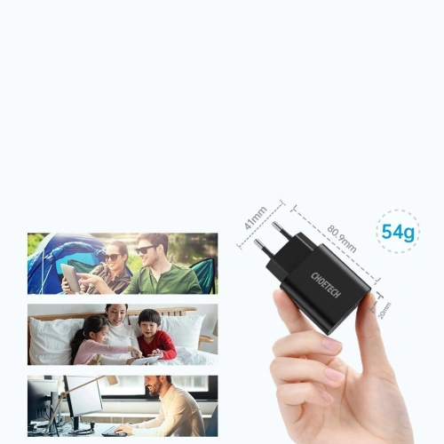 Ładowarka sieciowa Choetech Q5003 QC3.0 18W 3A + kabel USB-A/USB-C 1m czarny