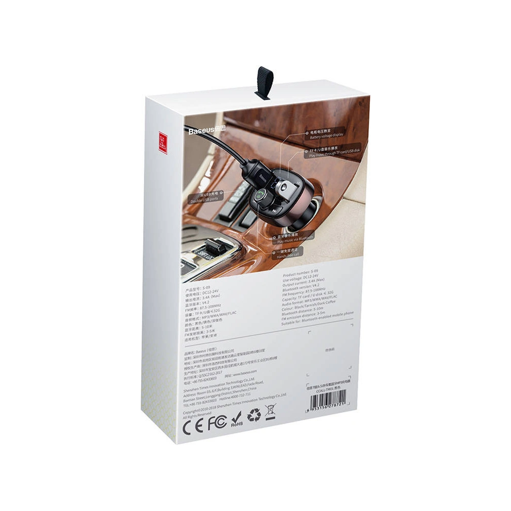 Hurtownia GSM - FM-Transmitter Baseus T-typed S-09 Bluetooth (schwarz) - BSU4329 - {ean13} - Hurt