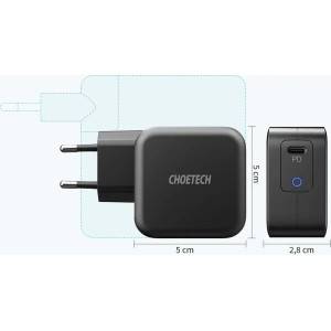 Hurtownia GSM - Încărcător de rețea Choetech Q6006 GaN USB-C 60W PD + cablu USB-C/USB-C 1,8m negru - CHT101 - {ean13} - Hurt