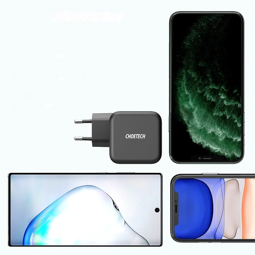 Ładowarka sieciowa Choetech Q6006 GaN USB-C 60W PD + kabel USB-C/USB-C 1,8m czarny
