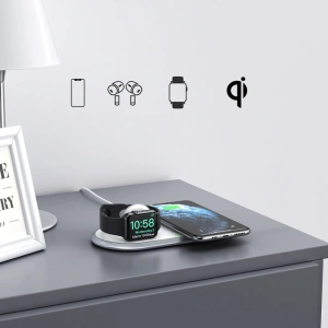Hurtownia GSM - Vezeték nélküli töltő Choetech T317 Qi 2w1 okostelefonokhoz/Apple Watch-hoz állványos (MFI) USB-C fehér - CHT107 - {ean13} - Hurt