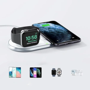 Hurtownia GSM - Vezeték nélküli töltő Choetech T317 Qi 2w1 okostelefonokhoz/Apple Watch-hoz állványos (MFI) USB-C fehér - CHT107 - {ean13} - Hurt