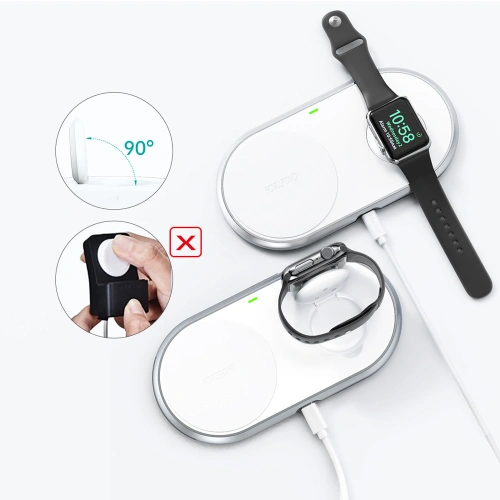 Ładowarka bezprzewodowa Choetech T317 Qi 2w1 do smartfonów/Apple Watch ze stojakiem (MFI) USB-C biały
