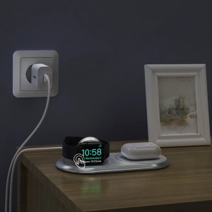 Hurtownia GSM - Vezeték nélküli töltő Choetech T317 Qi 2w1 okostelefonokhoz/Apple Watch-hoz állványos (MFI) USB-C fehér - CHT107 - {ean13} - Hurt
