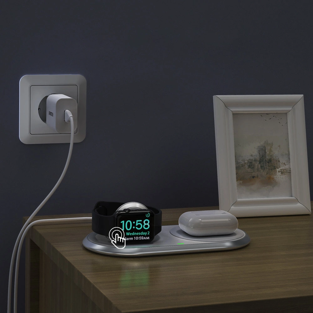 Hurtownia GSM - Vezeték nélküli töltő Choetech T317 Qi 2w1 okostelefonokhoz/Apple Watch-hoz állványos (MFI) USB-C fehér - CHT107 - {ean13} - Hurt