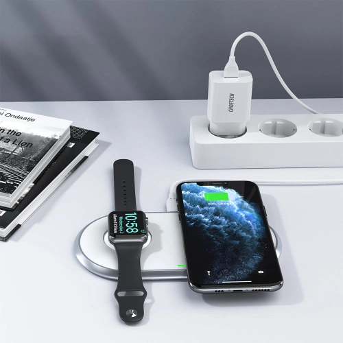 Ładowarka bezprzewodowa Choetech T317 Qi 2w1 do smartfonów/Apple Watch ze stojakiem (MFI) USB-C biały