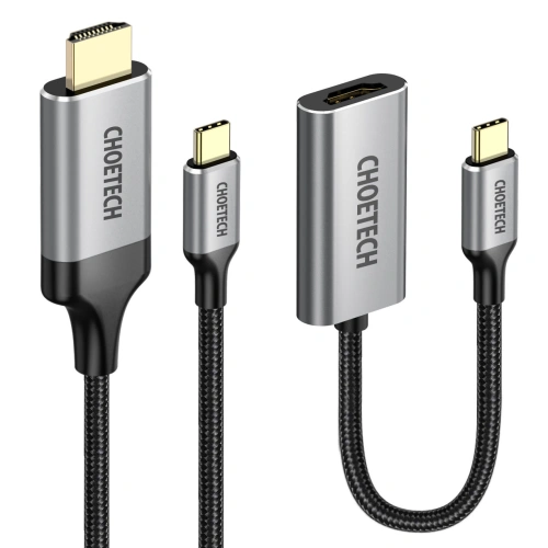 Adapter HUB Choetech HUB-H12 USB-C/HDMI 2.0 4K@60Hz szary + kabel CH0021 USB-C/HDMI 4K@60Hz 2m szary