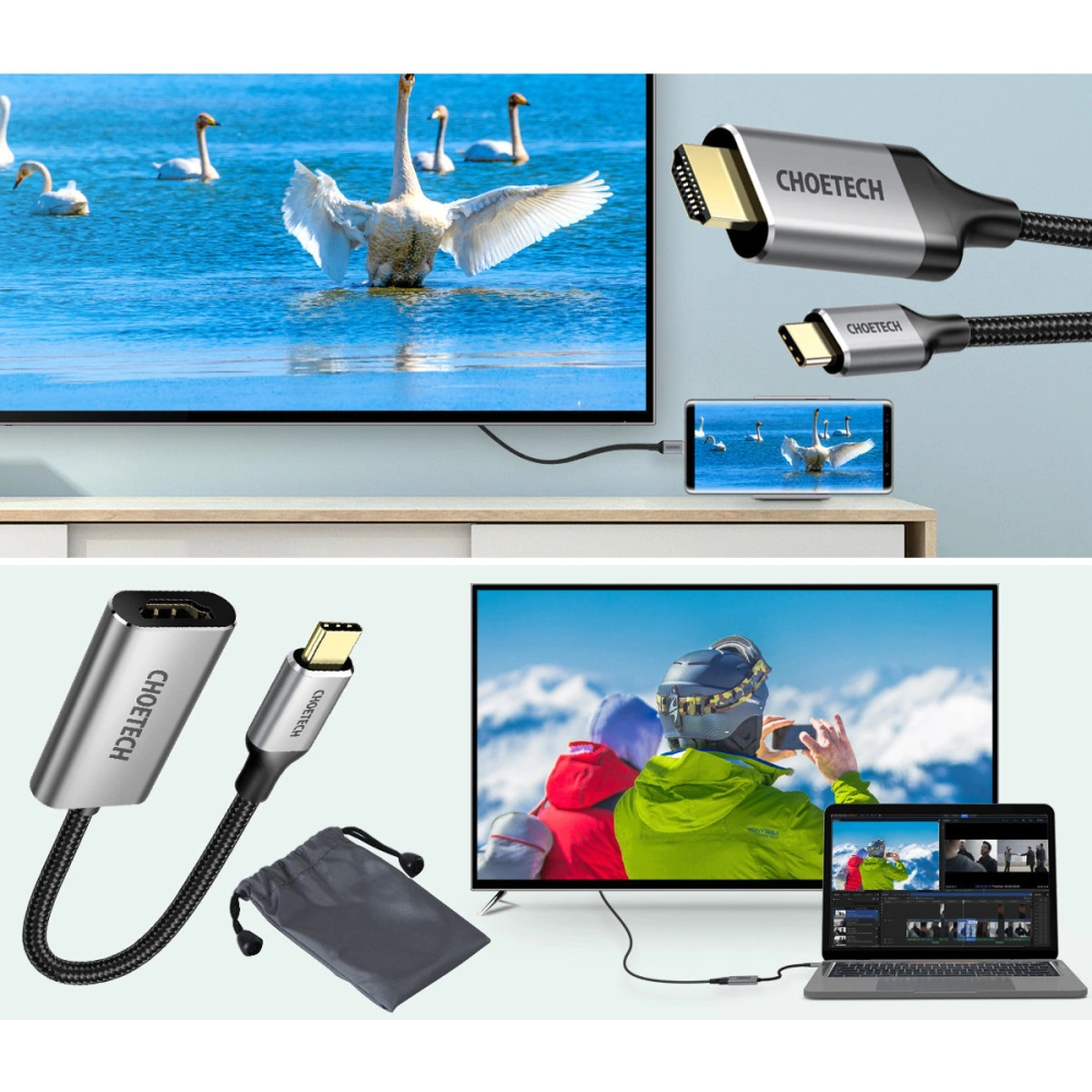 Hurtownia GSM - Adapter HUB Choetech HUB-H12 USB-C/HDMI 2.0 4K@60Hz szary + kabel CH0021 USB-C/HDMI 4K@60Hz 2m szary - CHT111 - {ean13} - Hurt