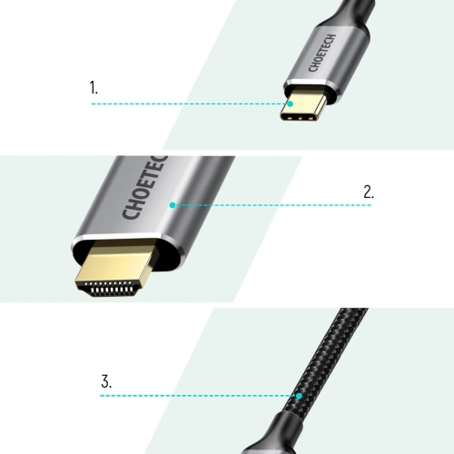 Adapter HUB Choetech HUB-H12 USB-C/HDMI 2.0 4K@60Hz szary + kabel CH0021 USB-C/HDMI 4K@60Hz 2m szary