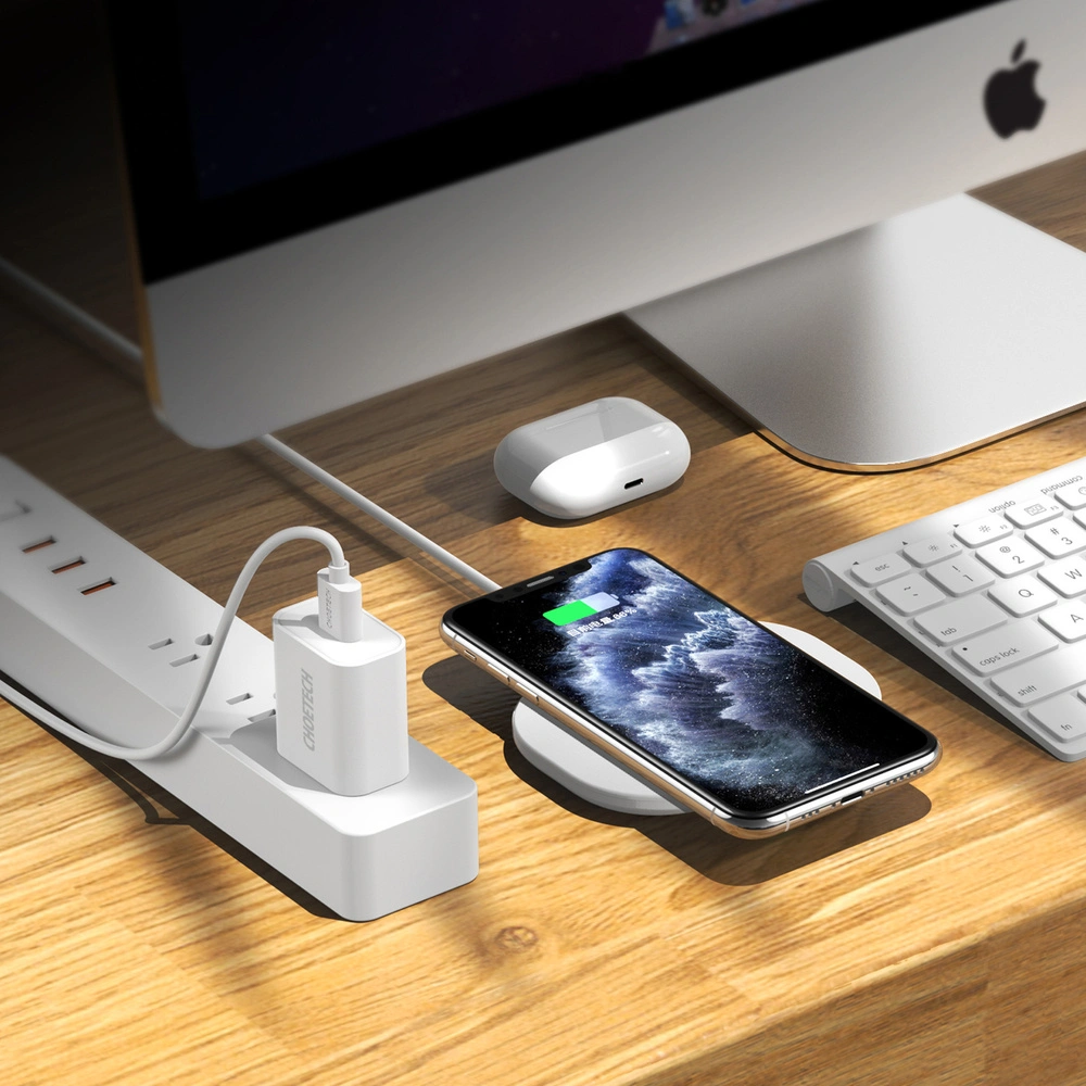 Hurtownia GSM - Vezeték nélküli töltő Choetech T550-F-V2 Qi 15W + USB-A/USB-C 1m fehér kábel - CHT112 - {ean13} - Hurt