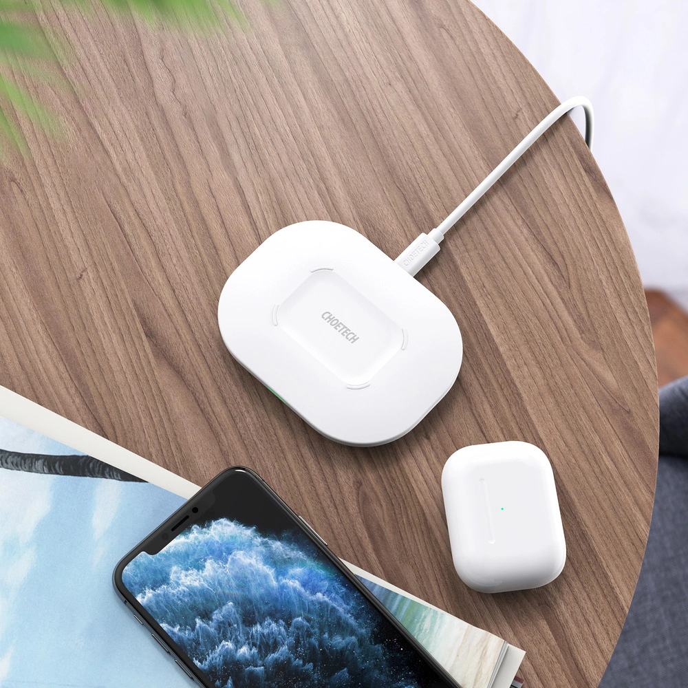 Hurtownia GSM - Vezeték nélküli töltő Choetech T550-F-V2 Qi 15W + USB-A/USB-C 1m fehér kábel - CHT112 - {ean13} - Hurt
