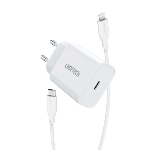 Ładowarka sieciowa Choetech Q5004-V2-EU-CLWH USB-C 20W PD 3A + kabel USB-C/Lightning MFI 1,2m biały