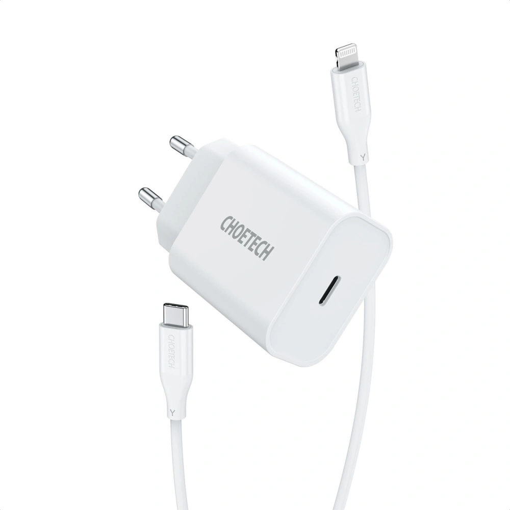 Wholesale Choetech Q5004-V2-EU-CLWH Wall Charger USB-C 20W PD 3A + USB-C/Lightning MFI Cable 1,2m white - CHT114 - {ean13} - Hurt